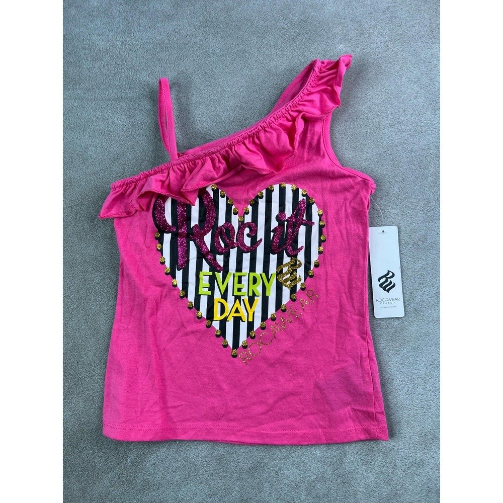 Rocawear Classic Top Girls size 6X Pink Roc It Every Day Graphic Ruffle Trim NWT
